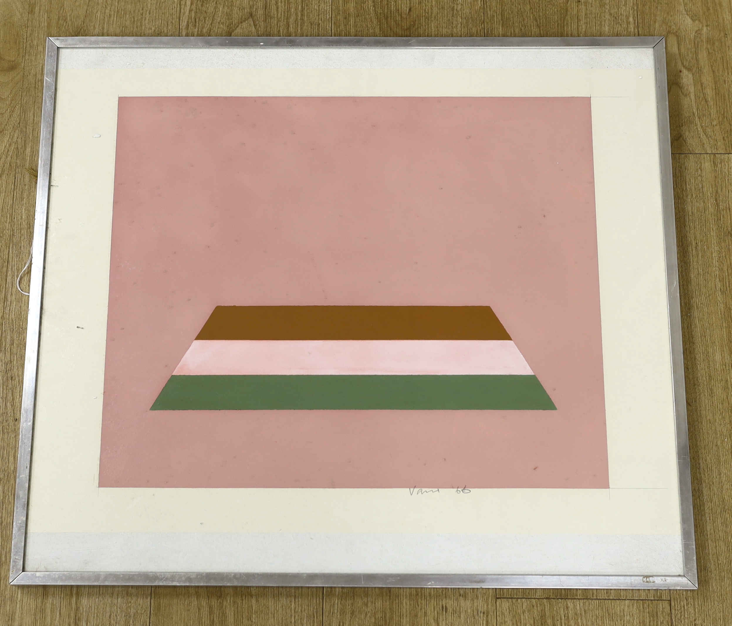 Marc Vaux (b.1932), abstract gouache, signed and dated ‘66, gallery label verso, 52 x 67cm